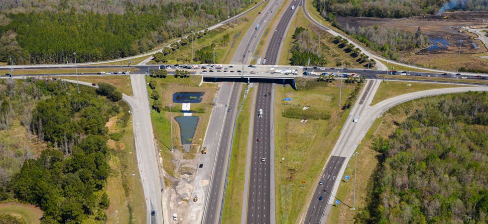 Aerial view of a multi-lane highway